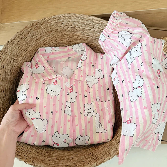 Sweet Print Women's Lapel Neck Pajamas Set