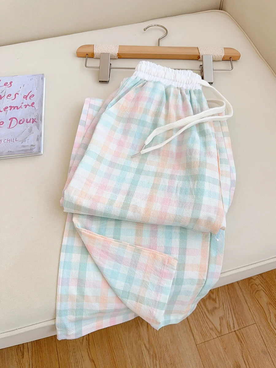 Cotton Flannel Wide Leg Leisure Pants Elastic Waist