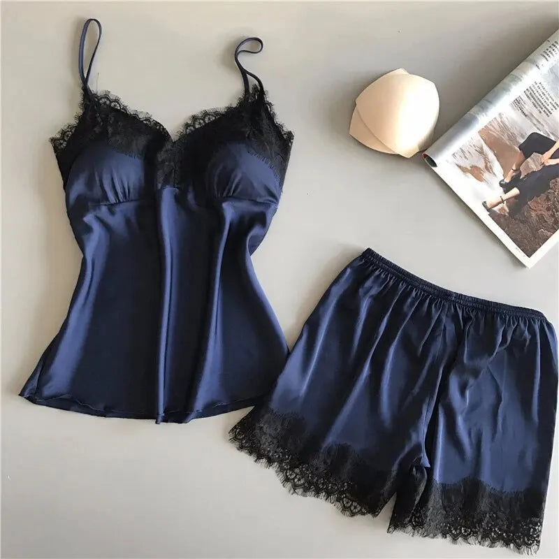 V-Neck Lace Sexy Lingerie Sleep Shorts Set