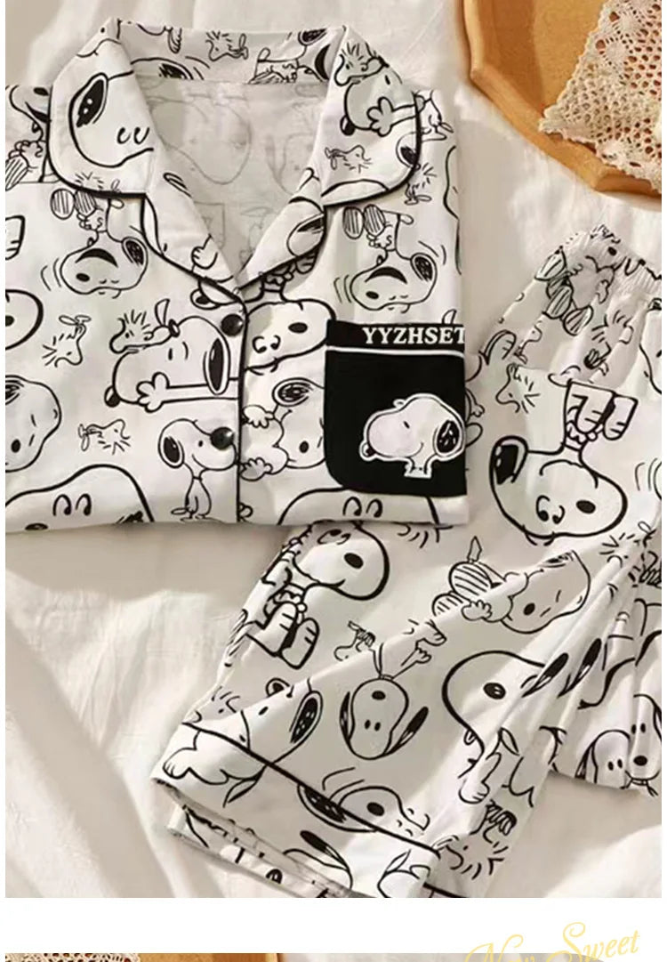 Snoopy Long Sleeve Two-Piece Pajamas Set Cute Cartoon Pattern Loungewear