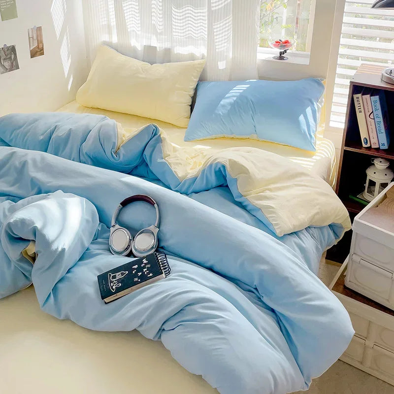 Linen Cotton Bedding Set 4pcs with Sheet Duvet Cover Pillowcases & Bedsheet
