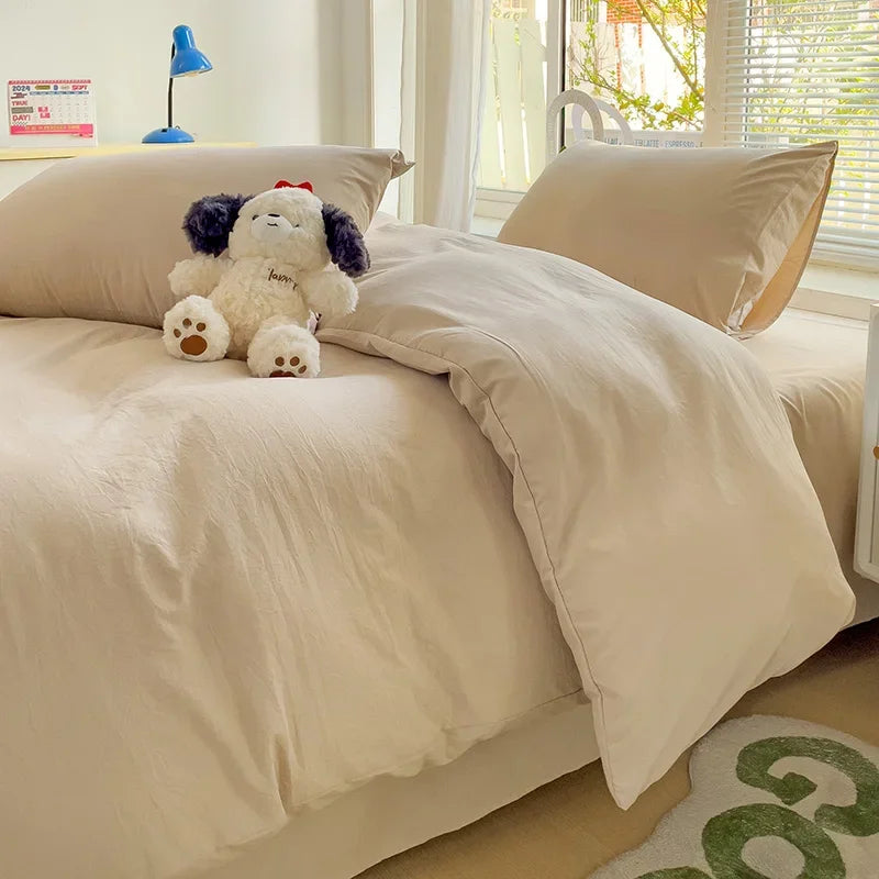 Linen Cotton Bedding Set 4pcs with Sheet Duvet Cover Pillowcases & Bedsheet