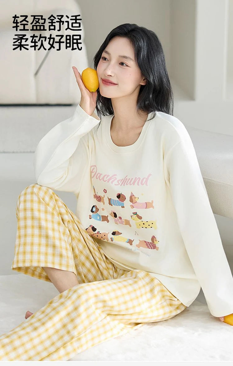 Cute Illustration Cartoon 100% Cotton Pajama Sets