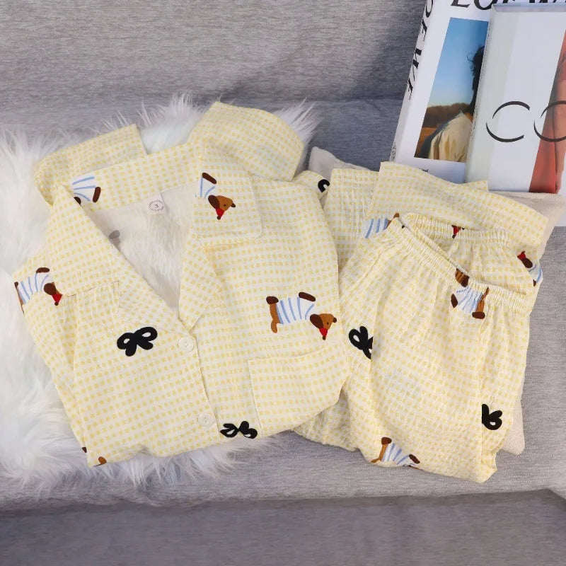 Cute Dachshund Dog Print Pajamas Set