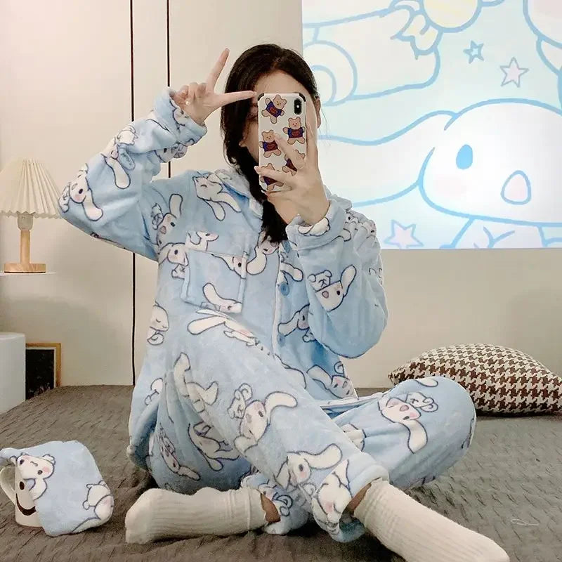Women's Plush Thermal Flannel Pajama Cozy Warm Long Sleeve Home Loungewear