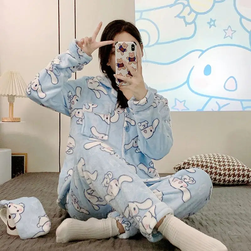 Women's Plush Thermal Flannel Pajama Cozy Warm Long Sleeve Home Loungewear