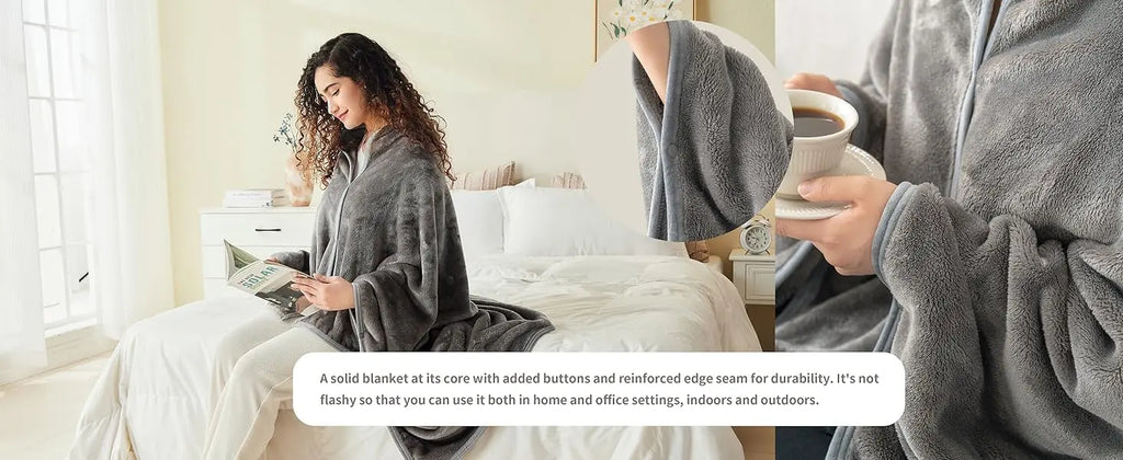 Shawl Blanket Pillow 2-in-1 with Sleeves  Wearable Adult Snuggie Coat Poncho
