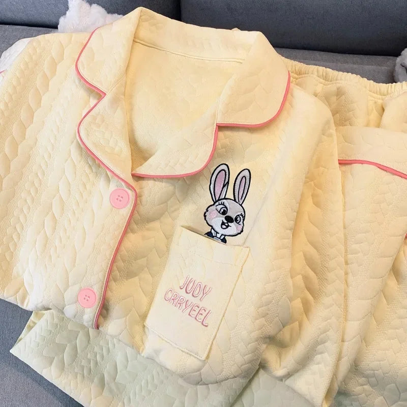Embroidery Cartoon Characters 2PC Soft Pajamas
