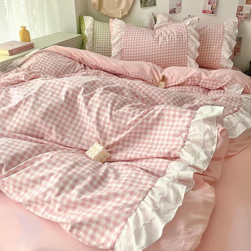 Three Piece Sheet Set Plaid Duvet Cover Set Comfortable Bedding Bedspread for All Season