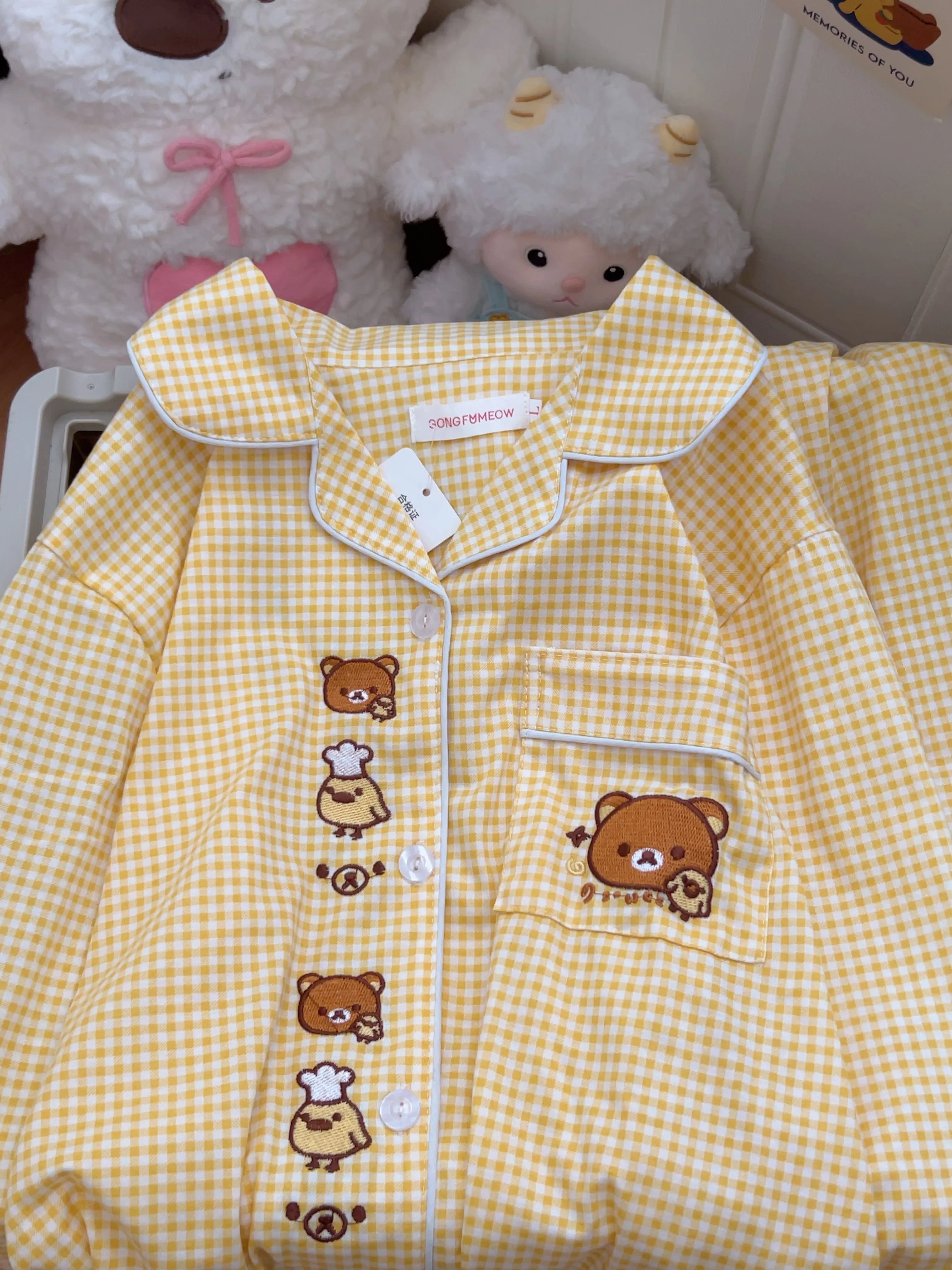 Rilakkuma Yellow Plaid Cute Long-sleeves & Trousers