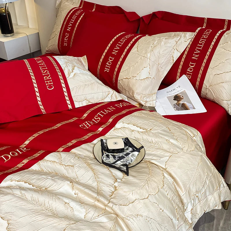 Light Luxury 100% Pure Cotton Four-piece Set Embroidery Quilt Cover Sheet Pillowcases Home Textile Bedding Set