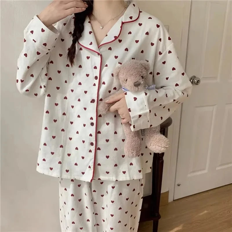 Peach Heart Long Sleeves Silk Pajamas