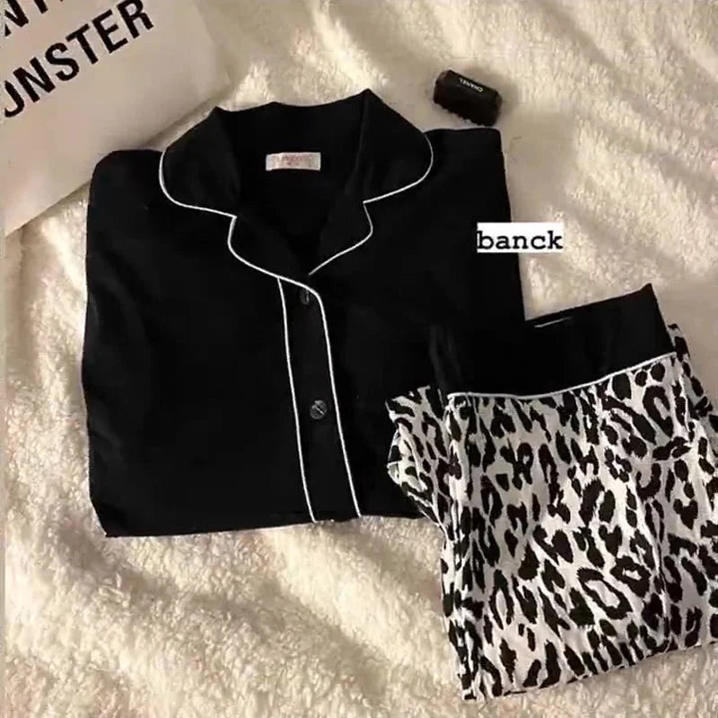 Ladies Black Leopard Cardigan Set