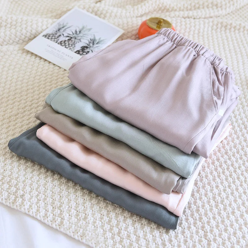 Loose Thin Solid Color Silk Satin Sleep Bottoms