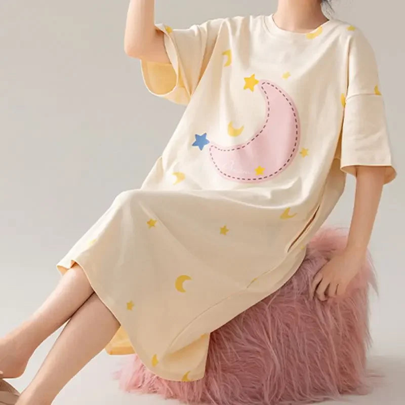 Summer Women Short Sleeves Sleep-shirt Casual Dress