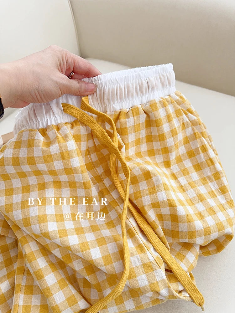 Cotton Flannel Wide Leg Leisure Pants Elastic Waist