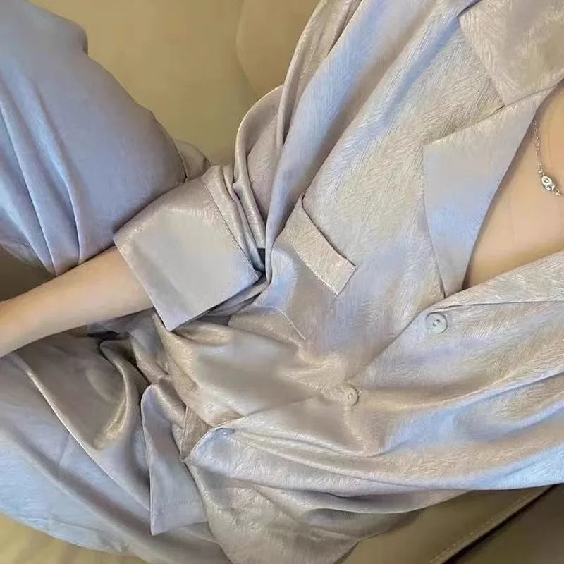 Women's Cardigan Two-pieces Set Silk Soft Sleepwear