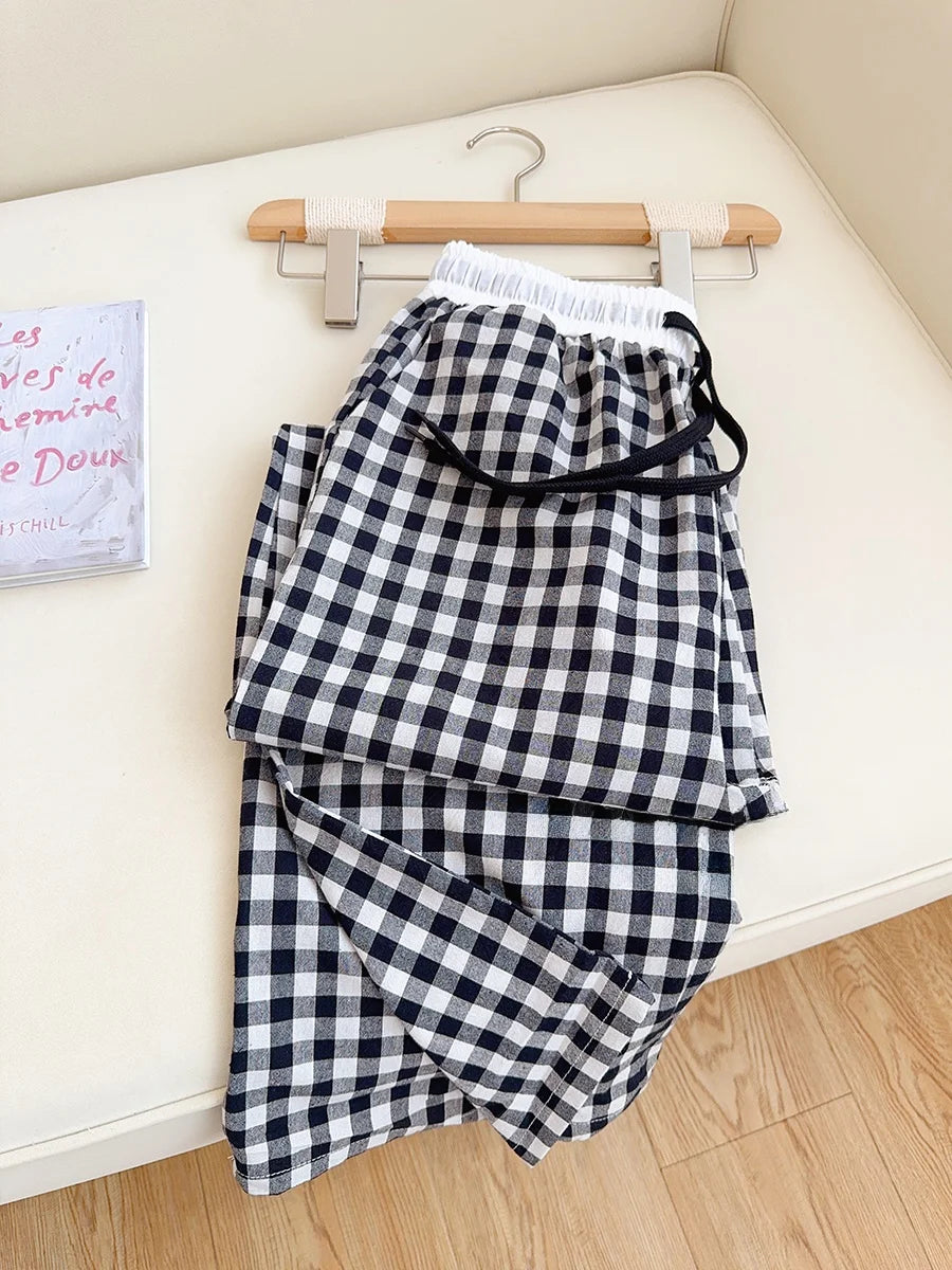 Cotton Flannel Wide Leg Leisure Pants Elastic Waist