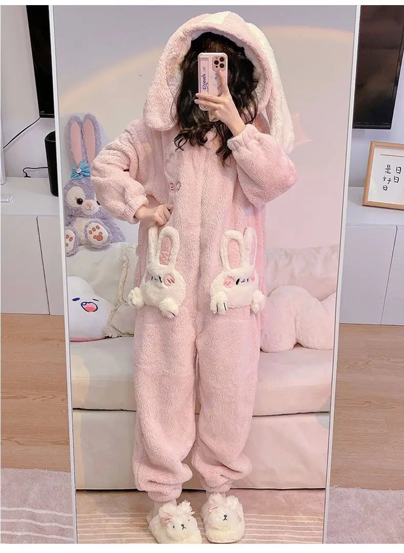 Kawaii Velvet Cute Rabbit Kigurumi Unicorn Cartoon Hooded Onesies