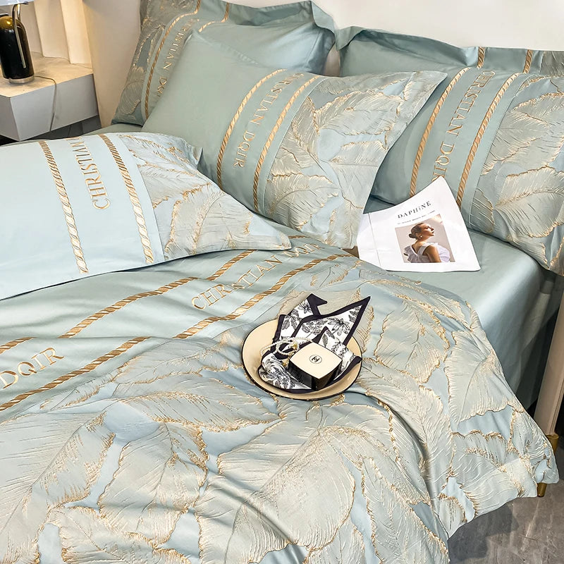 Light Luxury 100% Pure Cotton Four-piece Set Embroidery Quilt Cover Sheet Pillowcases Home Textile Bedding Set
