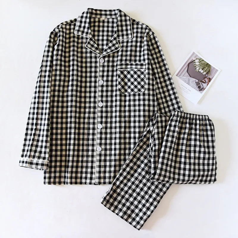 Cotton 100% Plaid Long Sleeve Two Piece Pajama Set