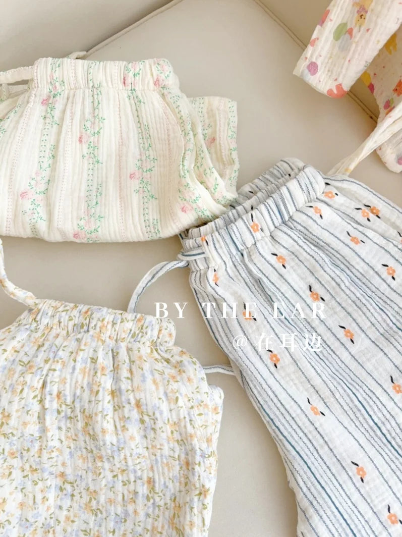 Thin Pure Cotton Bubble Cotton Gauze Sweet Loose High Waist Full Cotton Shorts
