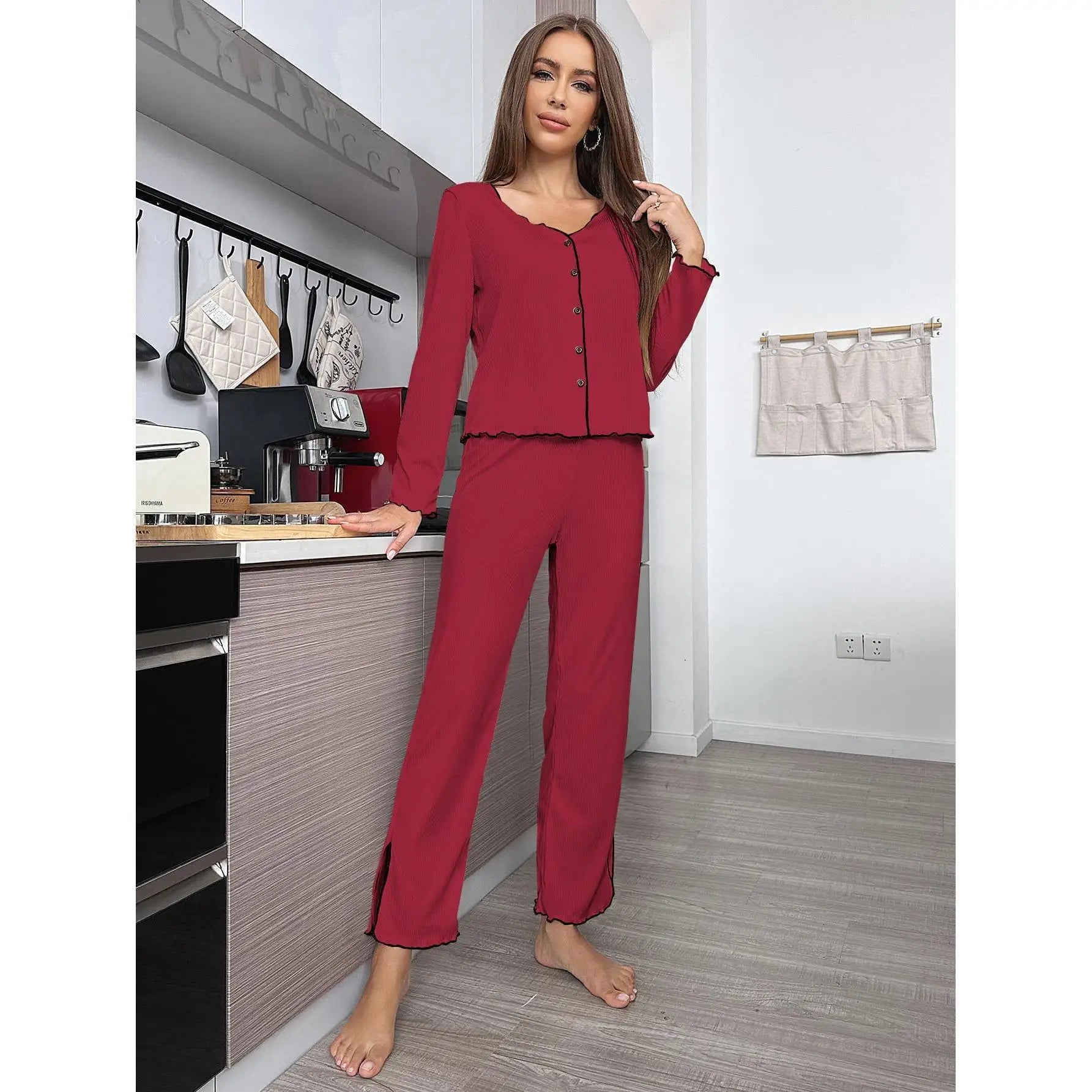 Pit Stripe Cardigan Long-sleeved Trousers Loungewear Set
