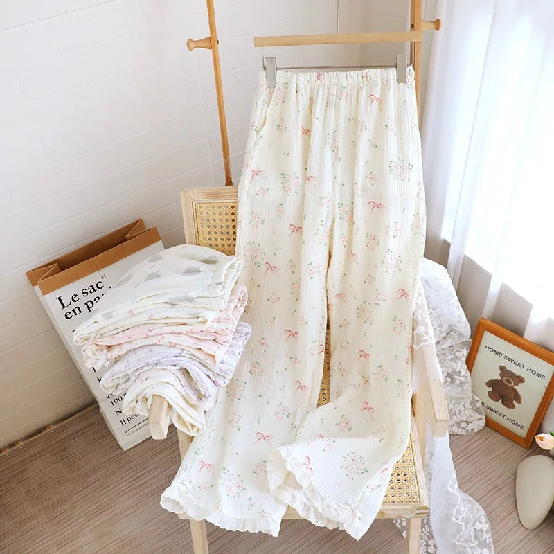 Ladies Loose 100% Cotton Elastic Waist Sleep Bottoms