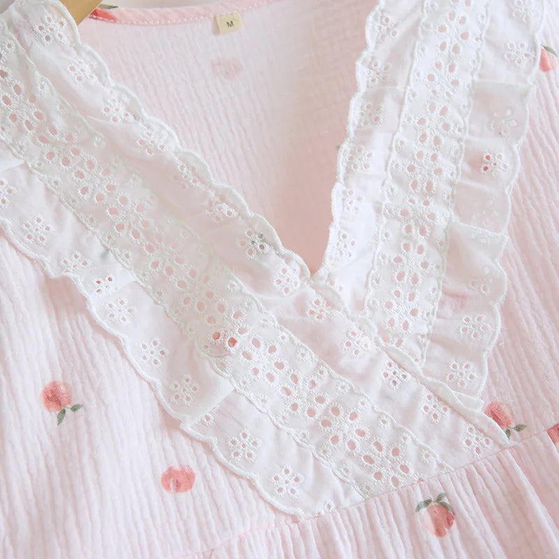 Short-sleeved Short Two-piece Set 100% Cotton Crepe V-neck