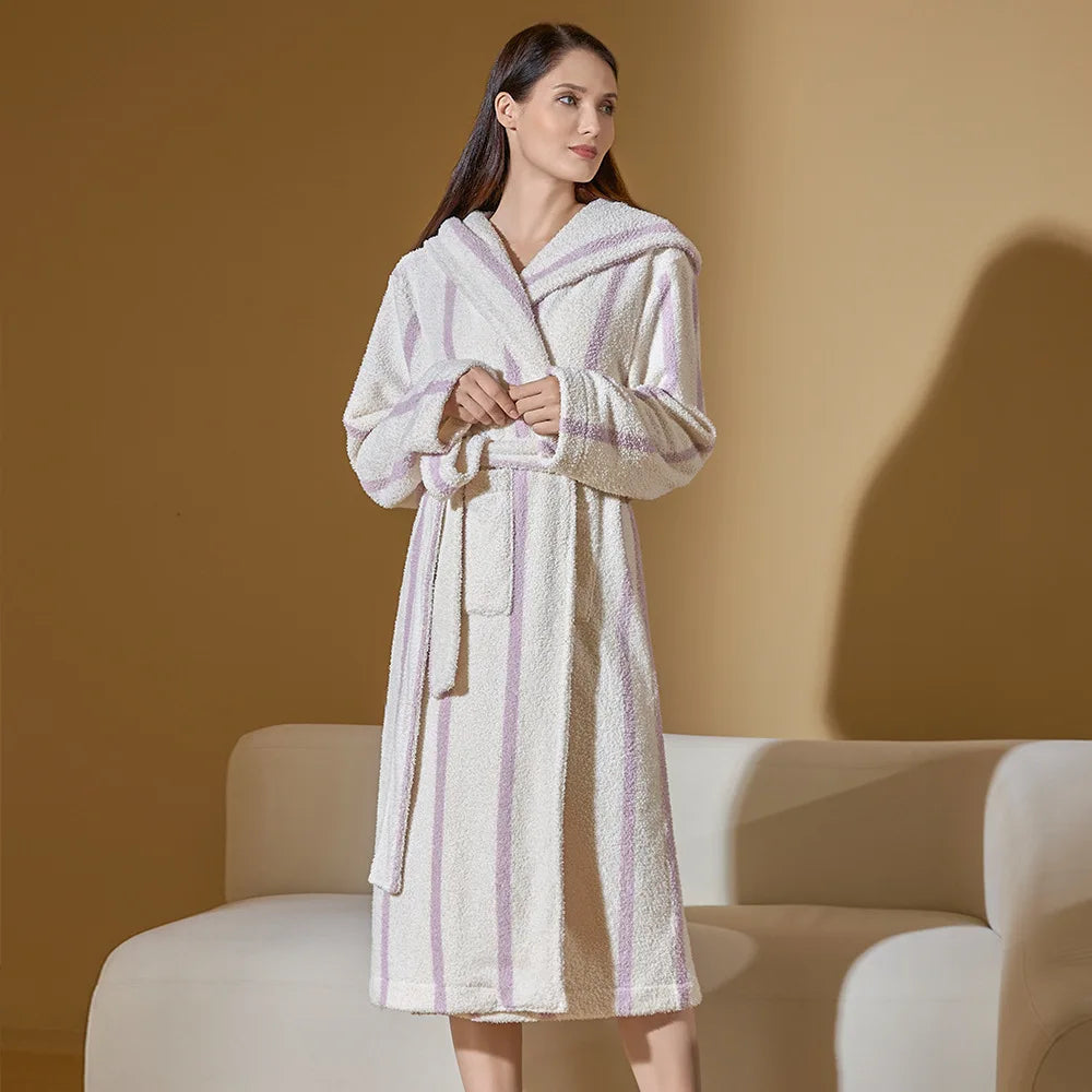 Hooded Robe Thick Coral Fleece Gown with Pocket