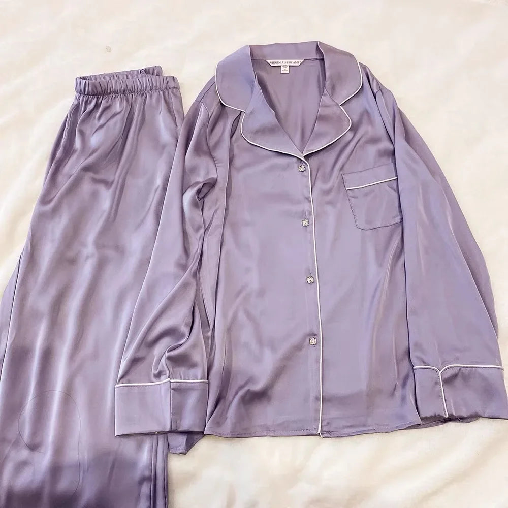 Silk Diamond Clasp Two Piece Set Elegance Women's Pajamas