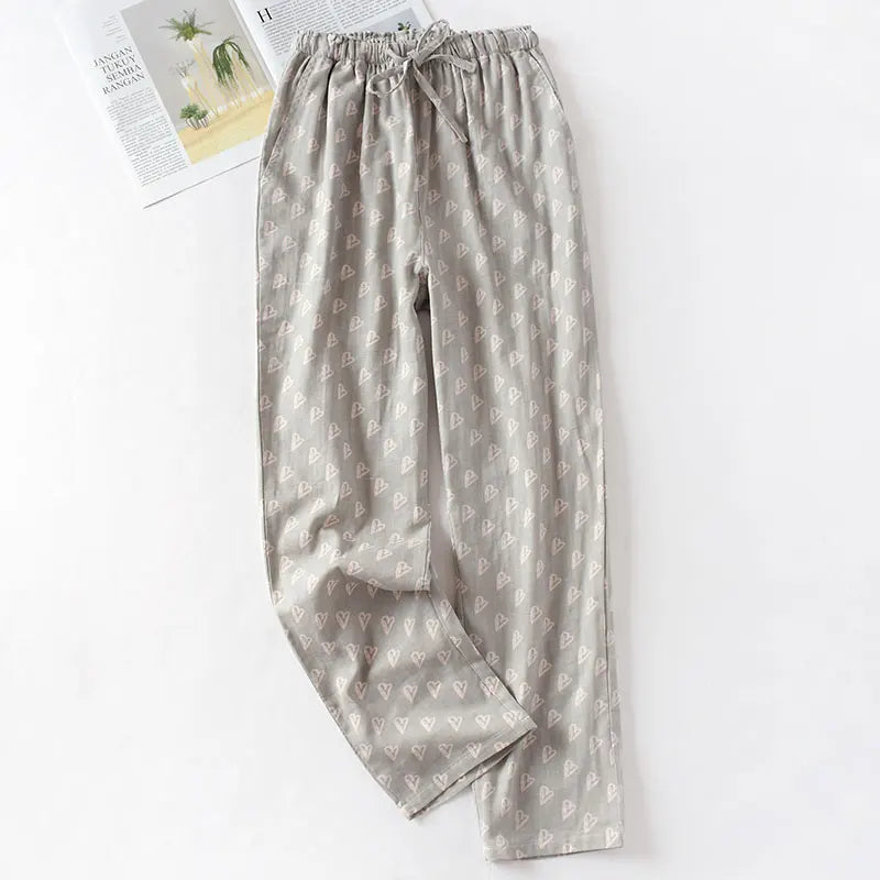 Casual Women Cotton Double Gauze Thin Sleep Pants Sleep Bottoms
