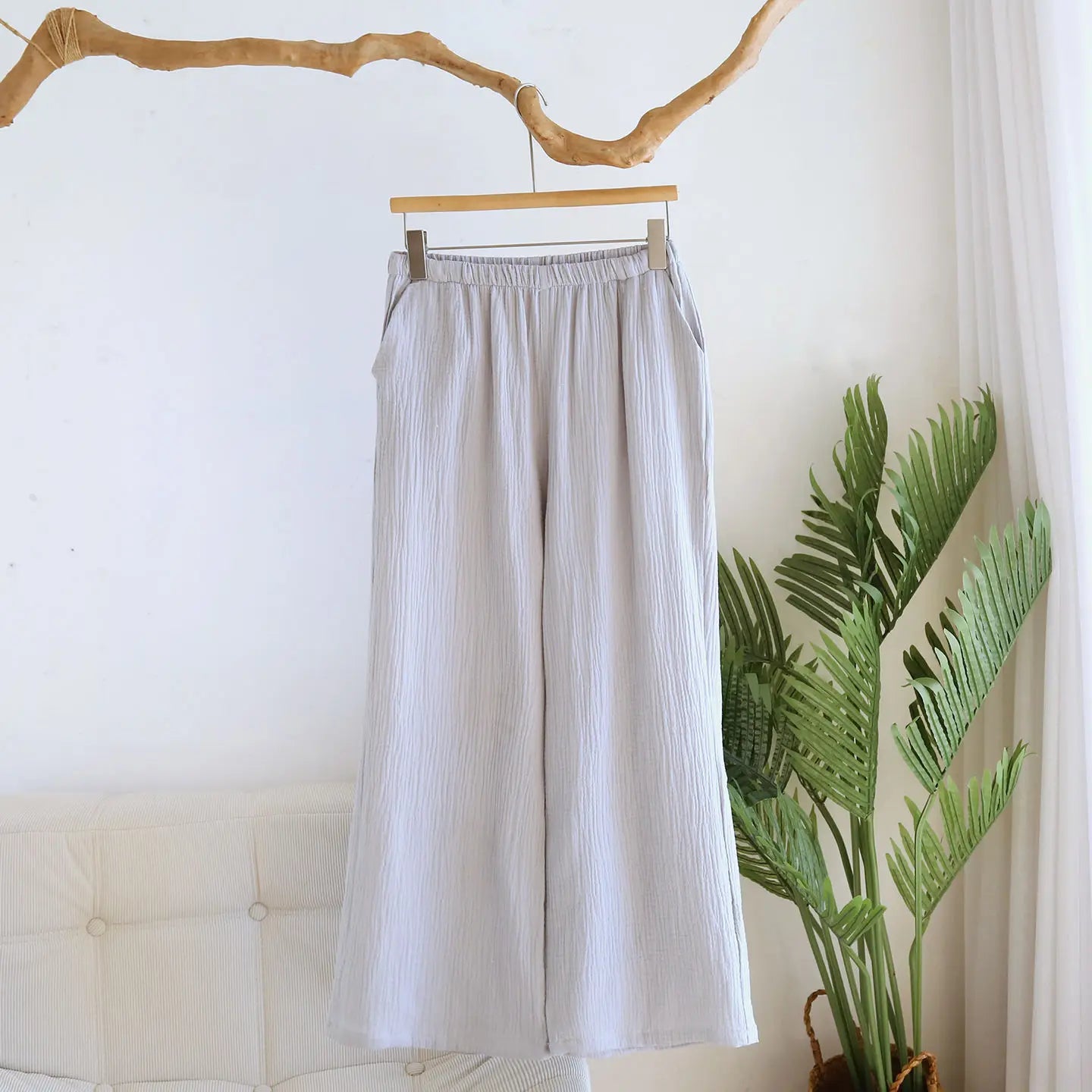Solid Color Wide-leg Pants Double-layer Cotton Pajama Pants Thin Style Loungewear