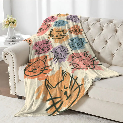 Cute Cat Face Flannel Throw Blanket