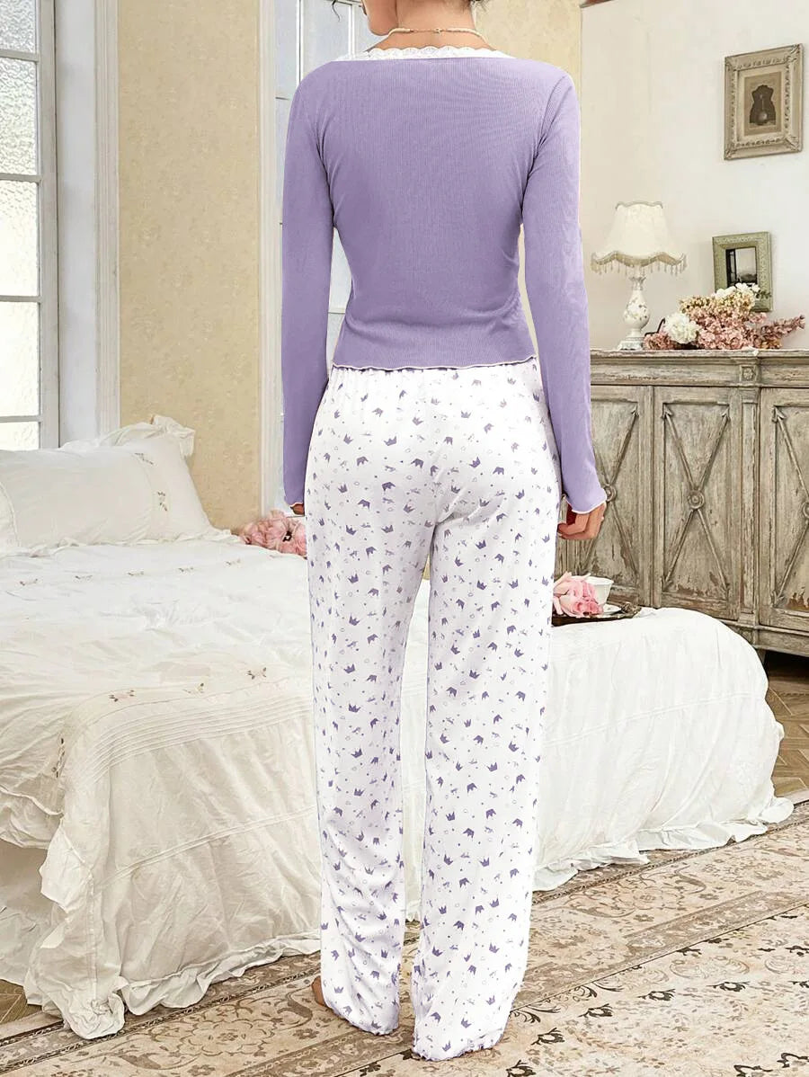 Femme Long Sleeve T-shirt with Long Trouses Set Loungewear