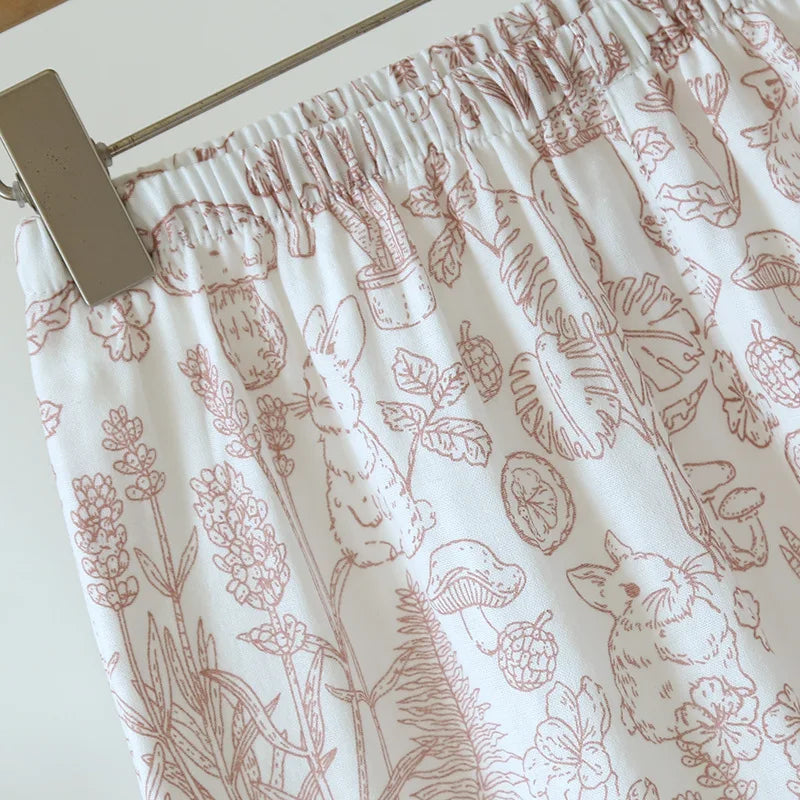 Double Layer Gauze Breathable Cotton Fashion Print Short Sleeved Soft Thin Two-piece Pajama Set