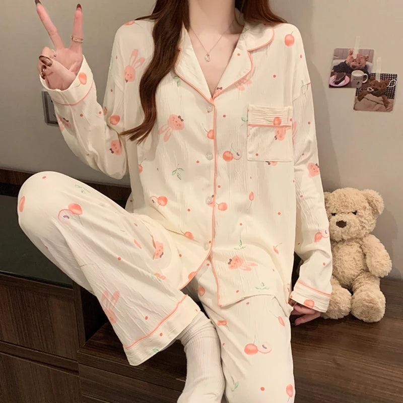 Cutie Long Sleeve Top & Elastic Waist Pants Pajamas Set