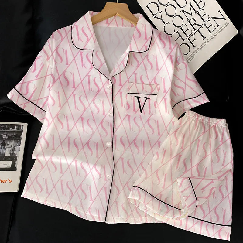 VS Short-Sleeved Shorts Pajamas Silk Pajamas Two-Piece Set