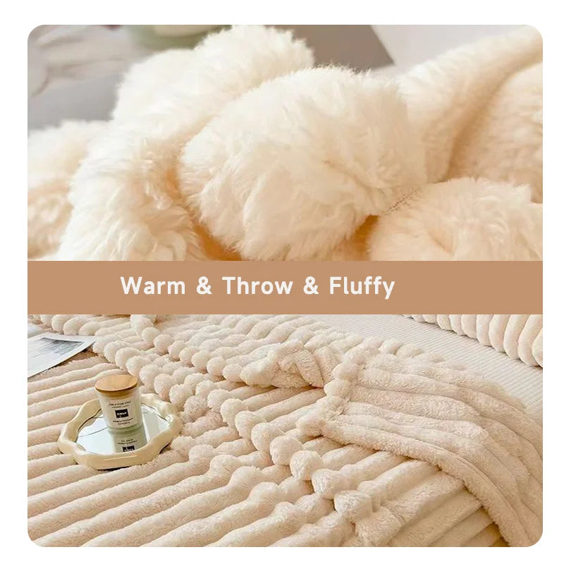 Striped Throw Blanket - 250GSM Soft & Warm Fluffy Blanket