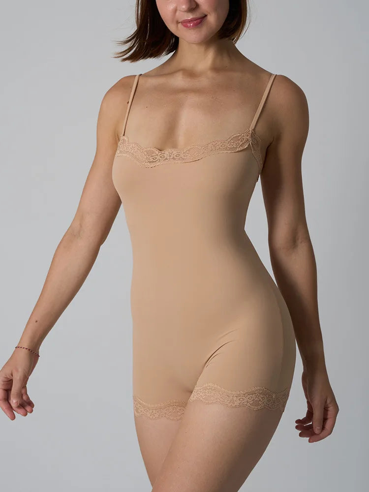 Sexy Lace Patchwork Camisole Square Neck Spaghetti Strap Onesie