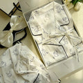 Silk Two Pieces Top & Pants Elegant Print Soft Sleepwear