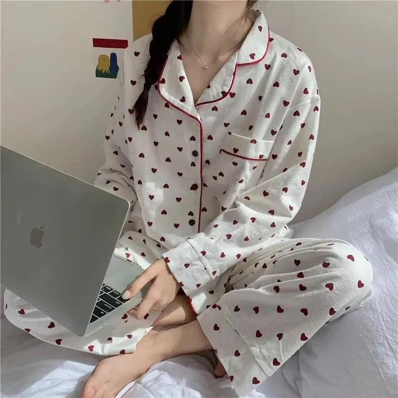 Peach Heart Long Sleeves Silk Pajamas