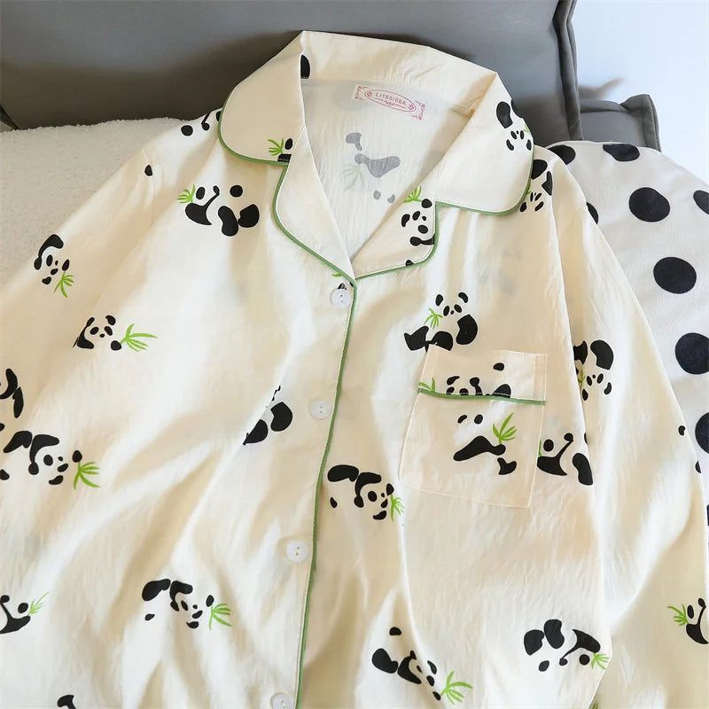 Cute Print Women's Pajamas Set Long Sleeve Tops and Pants Loungewear