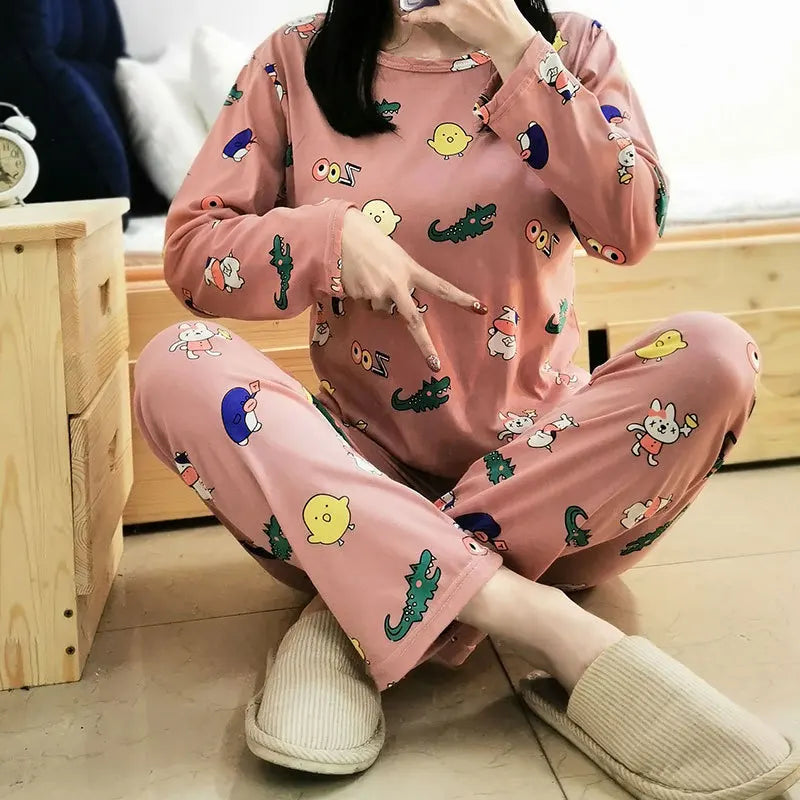 Ladies Variety of Styles Long-sleeved Long Pants Comfortable Pajamas