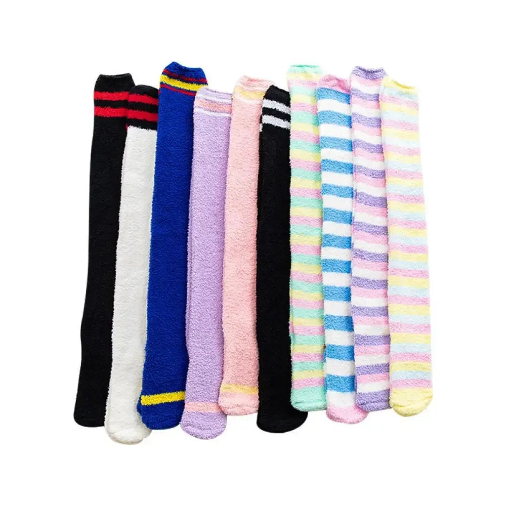 Fuzzy Fleece Over Knee Socks Plush Cozy Lined Terry Socks