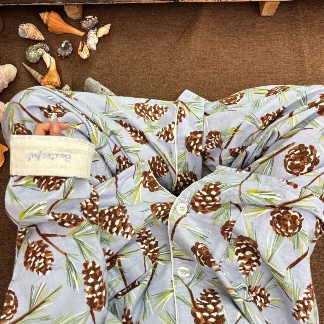 Women's Pajamas Set Cute Cartoon Print Sleepwear Top&pants Two-piece Soft Cotton Femme Nightwear