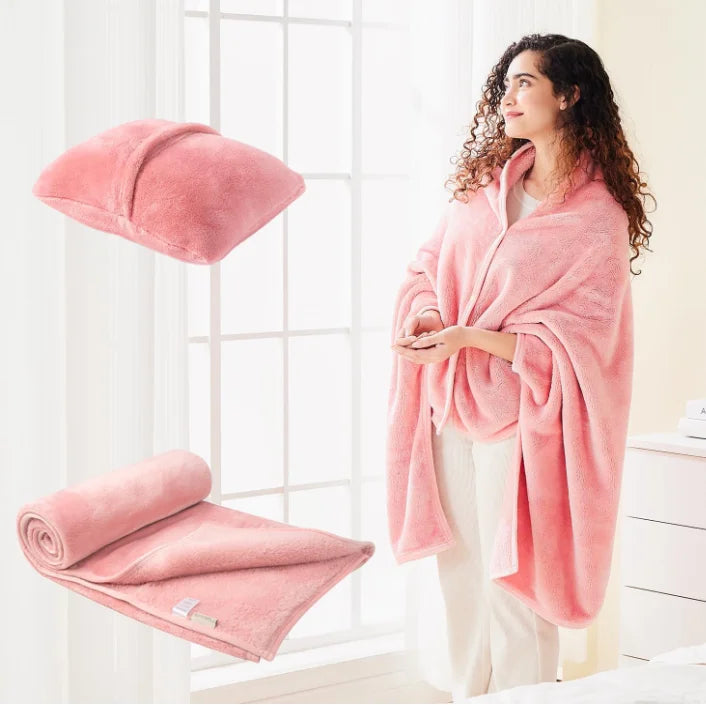 Shawl Blanket Pillow 2-in-1 with Sleeves  Wearable Adult Snuggie Coat Poncho