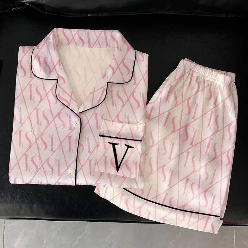 VS Short-Sleeved Shorts Pajamas Silk Pajamas Two-Piece Set
