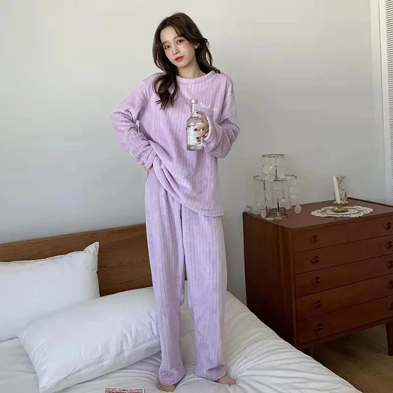 Home-wear Suit Coral Velvet Leisure Pajamas Padded