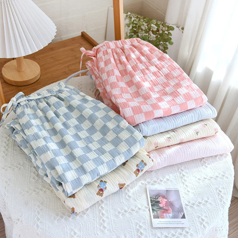 Pajamas Pants 100% Cotton Loose Casual Straight Trousers Sleep Pants